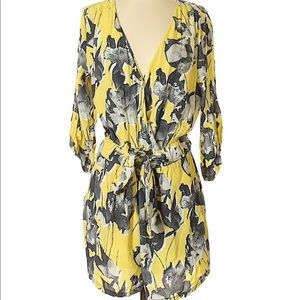 Anthropologie yellow grey floral romper